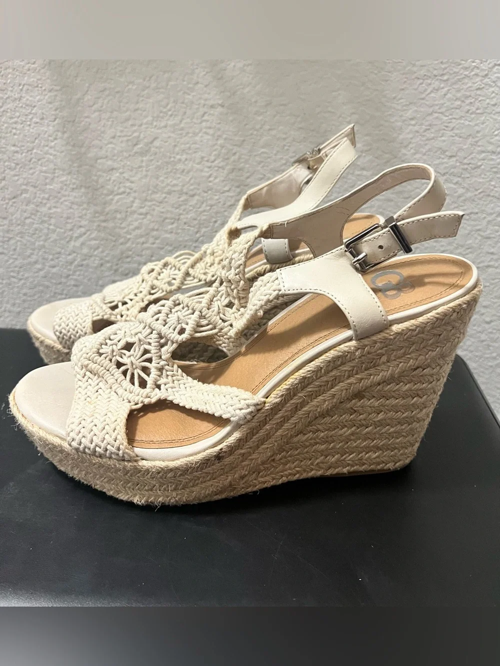 Gianni Bini Neutral Cream Braided Espadrille Wedge Sandals